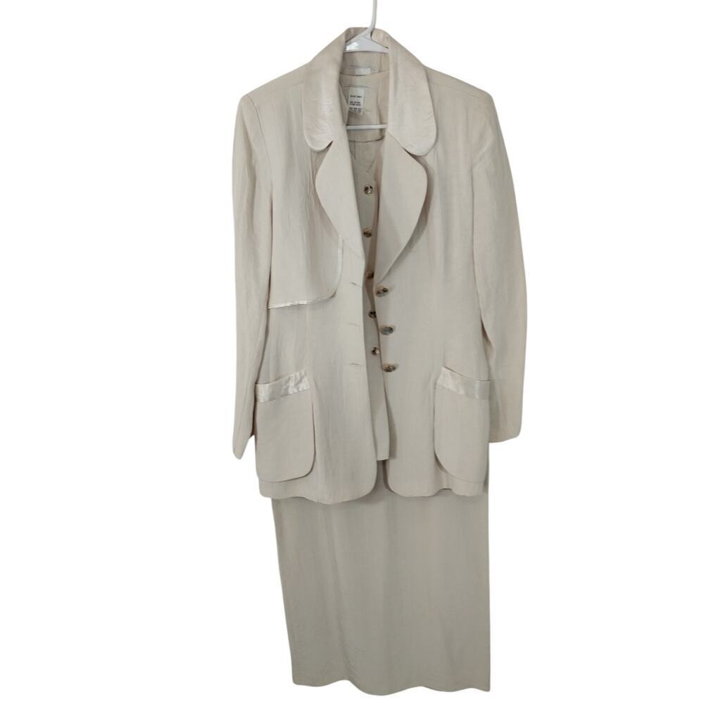 DESIGN TODAYS! RICH CREAM CRINKLE FINISH 3PC VEST, SKIRT & JACKET SUIT SET! SZ M - Picture 9 of 16
